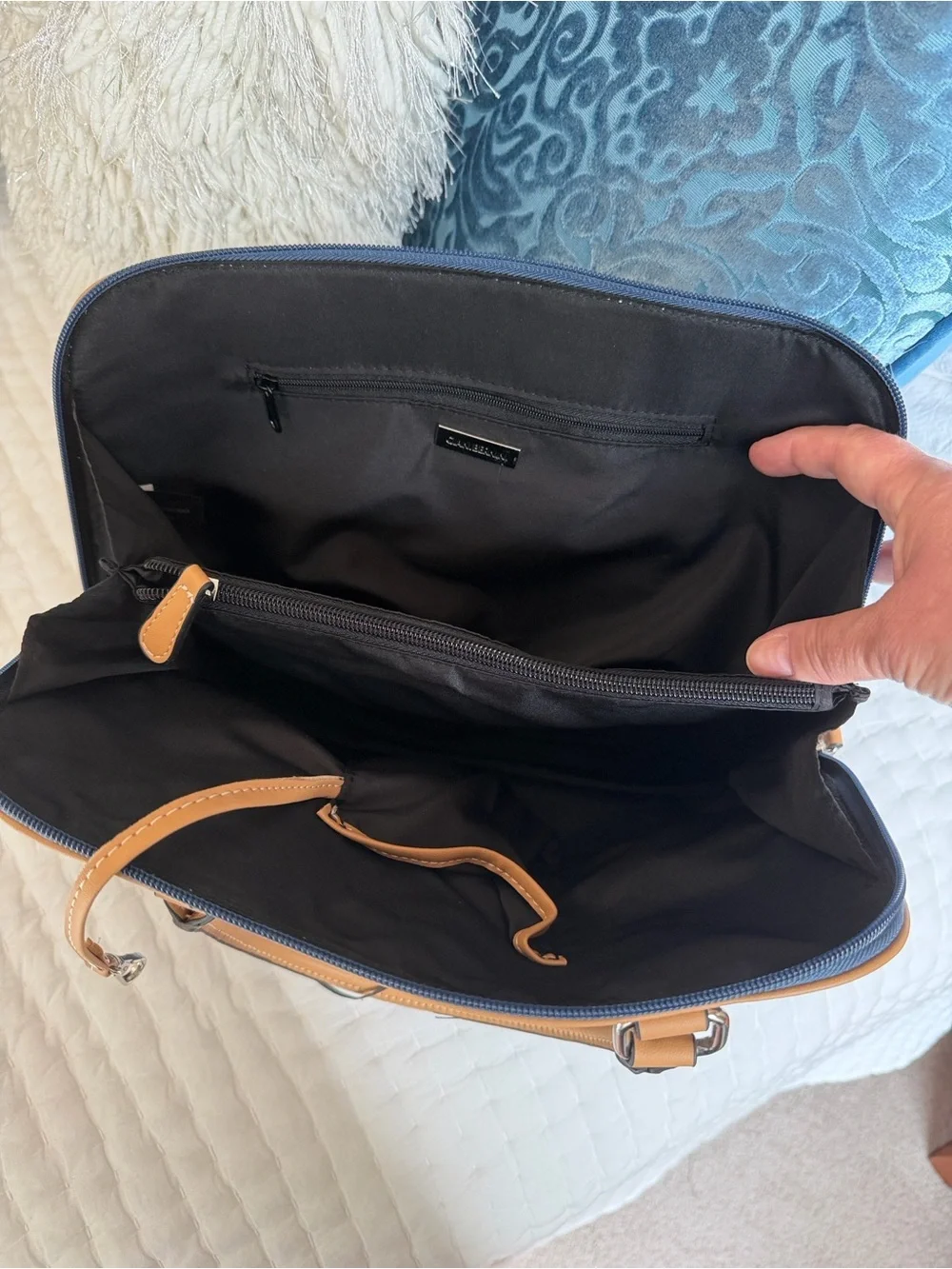 Giani Bernini Navy and Tan Saffiano Satchel